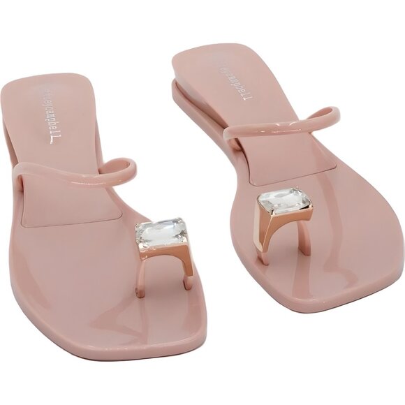 Jeffrey Campbell Balia Jelly Toe Ring Jewel Wedge Sandals Nude US 8M EU 39 - Picture 1 of 6